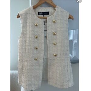 Zara Cream Sleeveless Vest with Gold Buttons